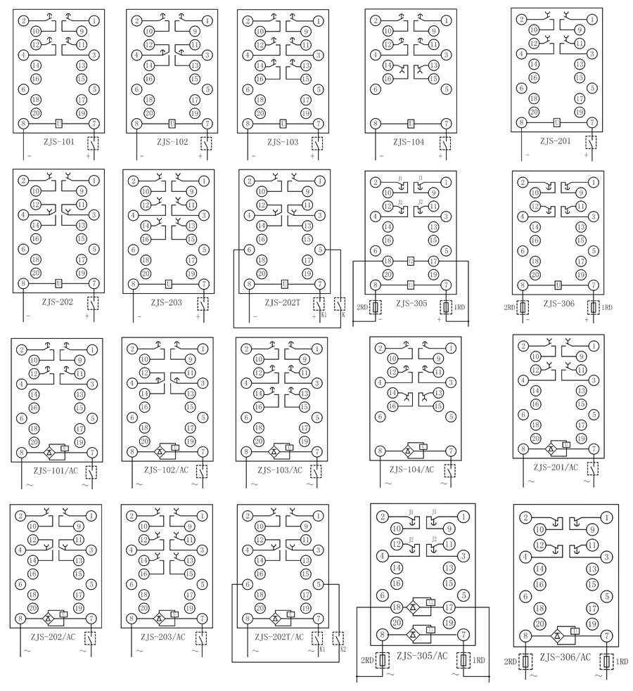 ZJS-202延時中間繼電器內部接線圖