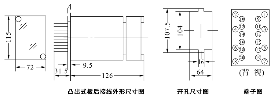 DZK-911凸出式板后接線安裝尺寸圖