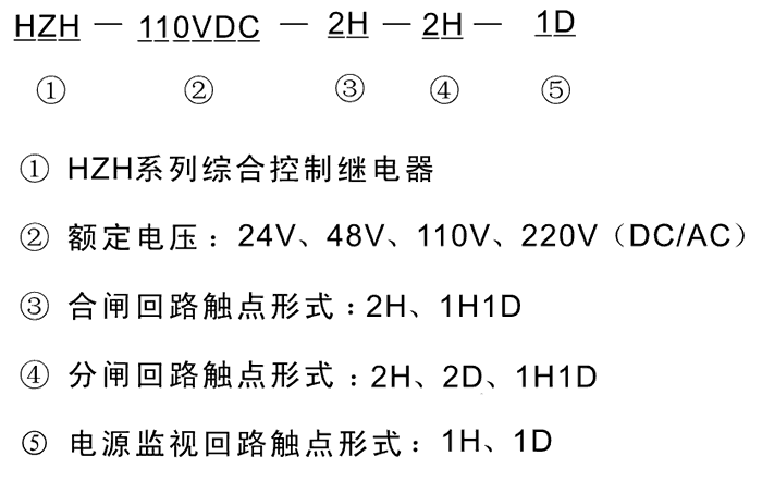 HZH-110VDC-2H-2D-1D型號(hào)及其含義